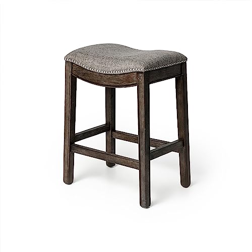 Maven Lane Adrien Kitchen Saddle Backless Bar Stool With Nailhead Trim, Weathered Grey, Counter Height #TOP27