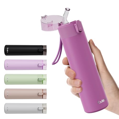 Botella de agua pequeña de 9oz con pajilla, diseño de apertura con una mano, tapa con bloqueo a prueba de fugas para bebidas frías y calientes, ideal para escuela y viaje (Lavanda)