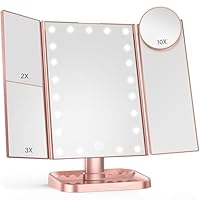 HUONUL Makeup Mirror Vanity Mirror with Lights, 2X 3X 10X Magnification, Lighted Makeup Mirror, Touch Control, Trifold Makeup Mirror, Dual Power Supply, Portable LED Makeup Mirror, Women Gift