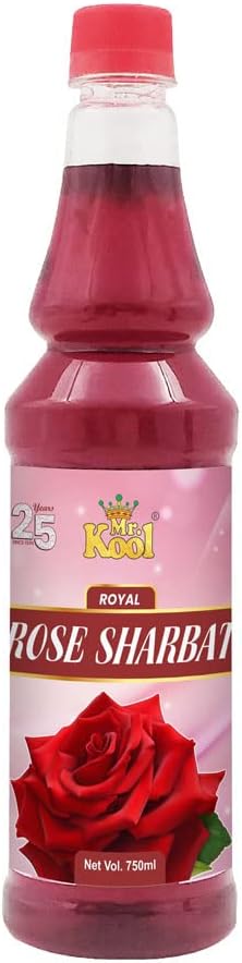 Mr. Kool Rose Syrup 750 ml Falooda Syrup 100% Vegan Rose Petal Syrup Low Fat A Perfect Drink For House Parties, Picnics, Everyone's Delight Sharbat Syrup