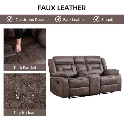Image of EBELLO Manual Recliner Sofa Set, Faux Leather Reclining Living Room Furniture Set, Included Single Recliner Chair and Manual Loveseat Sofa, Grey