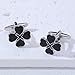 Enamel Four Leaf Pair Cufflink for Men Silver Plated Fashion Shamrock Clover Flower Tie Bar Clips Cuff Link Elegant Wedding St.Patrick's Day Party Dress Accessories Jewelry (Black)