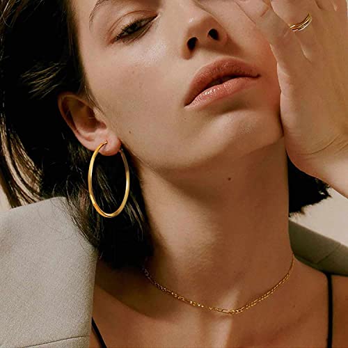 14K Gold Hoop Earrings for Women 14K Gold Earrings for Women Hoop Earring for Womens Hoops Dainty Square-edge Large Hoops for Women Lightweight Womens Hoops Earring 40mm3