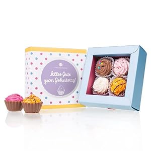 4 Pralines in de vorm van CupCakes – Verjaardag | Speciale en luxueuze pralines | Chocolade | Verjaardagscadeau…