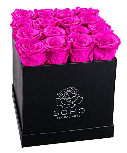 Soho Floral Arts New Roses Preserved Flowers | Genuine Roses That Lasts For Years | Flowers For Delivery | Large/Xl Box (Black Box Radiant Pink 16Ct) #TOP2