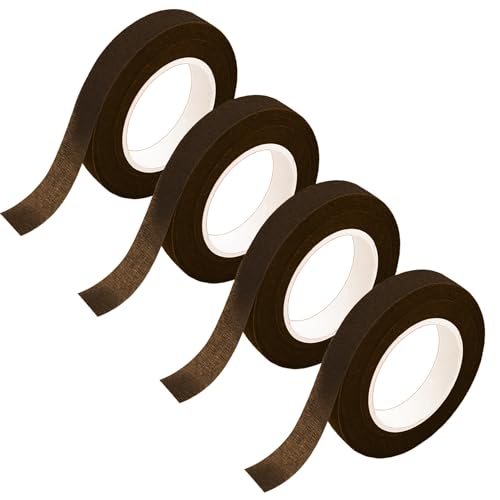 Qikaara 4 Rollen Flora Kreppband, Braun Floristenband, 12mm*27m Selbstklebend Floristenkrepp Blumenband, Klebeband Flora Blumenband für Blumensträuße DIY Kunsthandwerk Florist Floral Wire Tape brown