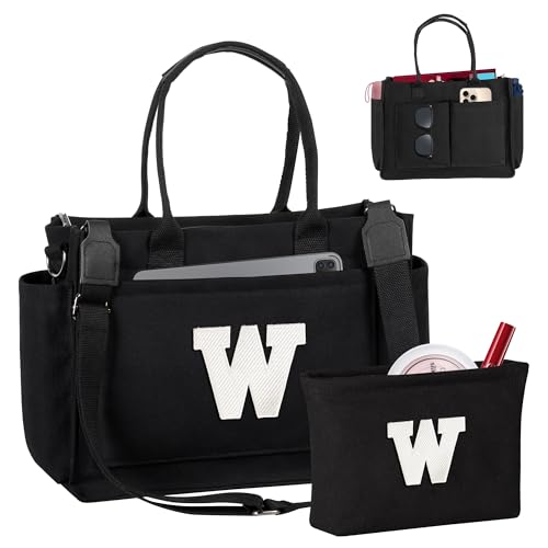 Image of Birthday Gifts for Women, Initial Tote Bag with Makeup Bag | Teen Girl Gifts Trendy Stuff, Back to Campus