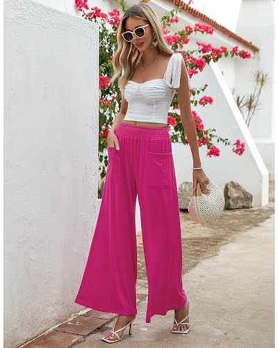 GRAPENT Wide Leg Pants for Women High Wasited Baggy Palazzo Pants Casual Pull On Bell Bottom Smocked Elastic Waist Pants4