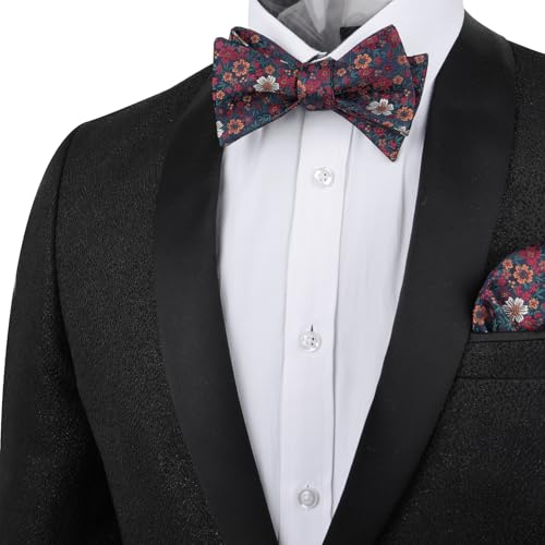 Image of Alizeal Mens 2pcs Floral Self-tied Bow Tie Pocket Square Set | Premium Classic Pocket Square Perfect for Wedding Proms Business