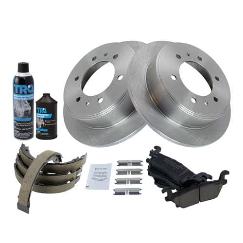 Image of TRQ Rear Brake Pad & Rotor Kit, with Chemical Kit Parking Brake Shoe Set Ceramic Compatible with 2006-2010 Hummer H3 2009-2010 H3T