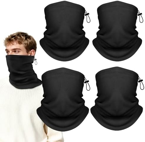 Winter Neck Warmer Gaiter: 4 Pack Windproof Face Ski Mask Fleece Face Cover Scarf for Cold Weather Sports and Work