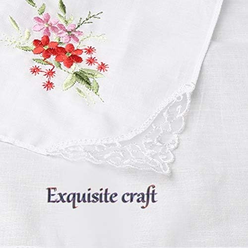 pengxiaomei 6 Pieces Women's Handkerchief, 100 Cotton 27X27cm Floral Embroidery Lace Ladies