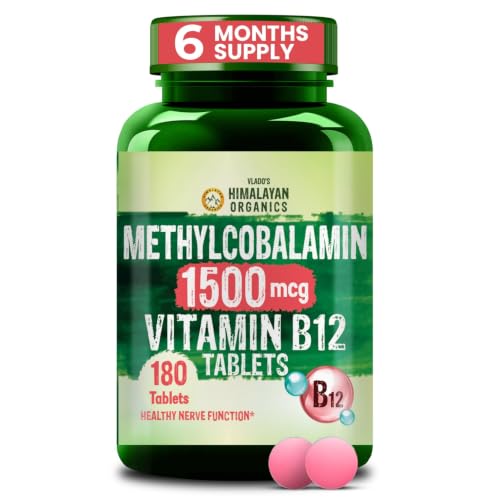 Image of Vlado's Himalayan Organics Vitamin B12 Tablets 1500 mcg -Active form of Methylcobalamin Vitamin B12 Supplements for Men & Women- 180 Veg Tablets (6 Months Supply Pack)