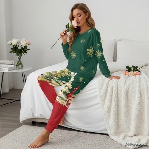 Image of Women's Pajamas Set Soft 2 Piece Loungewear Long Sleeve Pj Set Matching Sleepwear with Pockets for Women Plus Size