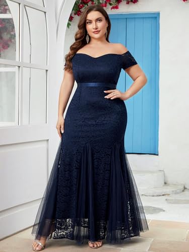 Image of Miusol Women's Plus Size Formal Off Shoulder Vintage Floral Lace Mermaid Evening Party Maxi Dress
