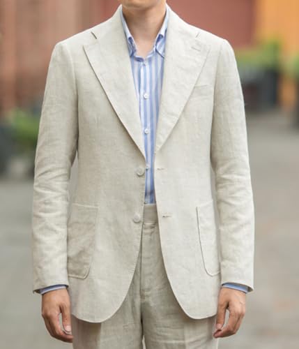 Mens' Linen Blazer Slim Fit Single Breasted Suit Summer Jacket Casual Sports Coat for Beach Wedding Formal Party2