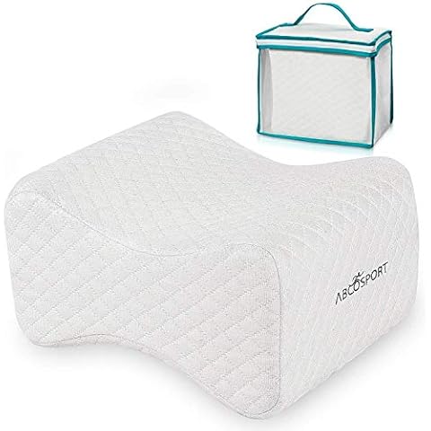 Knee Pillow - Ideal Choice for Hip, Back, Leg, Knee Pain, Side Sleepers, Pregnancy & Right Spine Alignment - Premium Comfortable Memory Foam Wedge Contour with Washable Cover & Storage Bag (White) Cover
