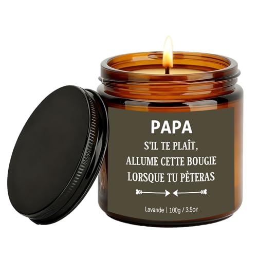 Cadeau Papa Bougie Parfumée 3.5oz, Idee Cadeau Fete des Peres Original, Cadeaux Anniversaire Fête des Mères Saint Valentin pour Papa Pere Original, Cadeaux Drole Cire de Soja Parfumée à la Lavande