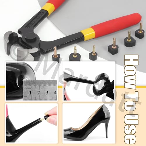 Image of 30 Pairs 5 Sizes High Heel Replacement Tips Pin Kit with 6 inch Heel Caps Remove Pliers, 8 /9 /10 /11 /12mm 2 Pins Diameter U Shape Dowels Heel Tips Shoes Heel Repair for Women