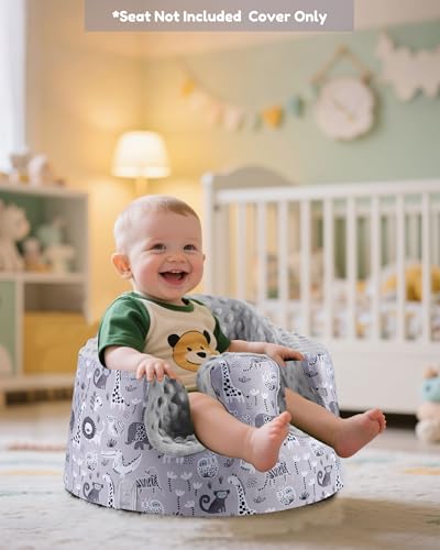 Image of BOMOLOUR Seat Cover Compatible with Bumbo and Nuby Seat, Removable Breathable Baby Floor Seat Cover for Boys and Girls, Seat Not Included (Grey Animal)