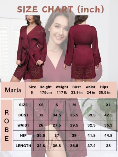 Anetyflying Women Slik Robes Lace Trim Stain Kimono Bathrobe for Bridesmaid - image 3