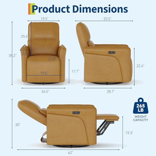 Sillón reclinable giratorio marrón en cuero sintético miniatura 2