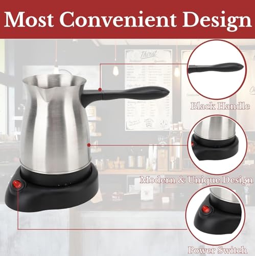 Image of Bunny zilla Turkish Coffee Maker, Stainless Steel 600ml Electric Turkish Coffee Machine, Arabic & Greek & Turkish Electric Coffee Maker Machine Pot Warmer Kettle, 5 to 6 Cups Capacity for Home Travel