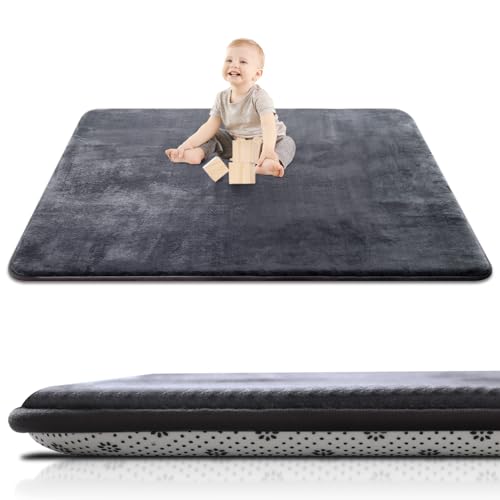 SEPARO Thick Baby Play Mat for Floor 50 x 50 Playpen Mat Tummy Time Foam Mats Ultra Soft Support & Plush Feel Easy Care with Non-Slip Cushioned for Infant Kids and Toddler Crawling Dark Grey