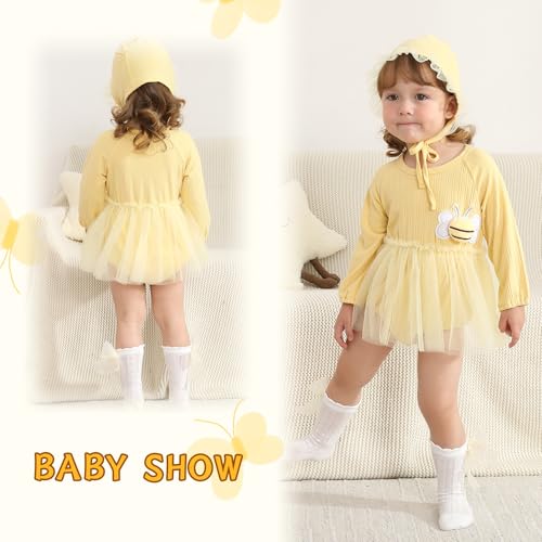YOUNGER TREE Newborn Baby Girl Romper Dress Outfits Long Sleeve Floral Tutu Bodysuit with Leggings Hat Infant Fall Clothes4