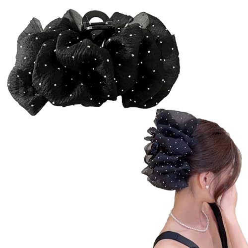 ヘアクリップ 大きめ バンスクリップ しっかりとまる クリップ 髪留め おしゃれ ヘアアクセサリー オフィス 結婚式 出掛け お風呂 誕生日 通勤 濃密な髪も使用可能 贈り物 レディース (ブラック) ブラック -