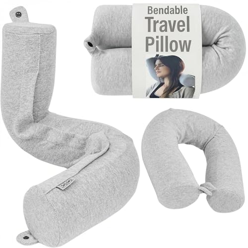 Dot&Dot Twist Memory Foam Travel Pillow for Airplanes - Travel Neck Pillow for Sleeping - Airplane Pillow for Neck Support, Chin, Lumbar and Leg - Adjustable, Bendable Neck Roll Pillow
