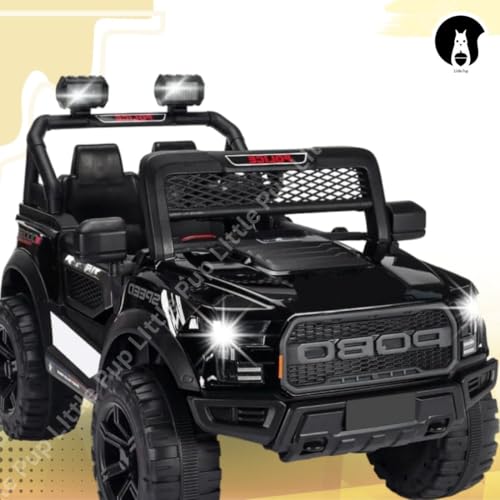 LITTLE PUP Kids Battery Operated Big Size Jeep 12V Battery Jeep Battery Operated Ride On (Dark Black)