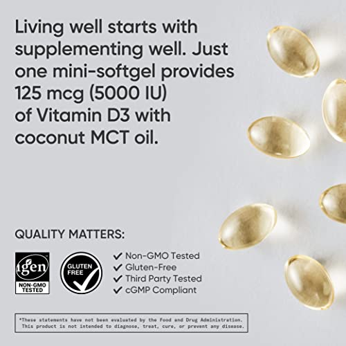 Vitamin D3 (5000Iu/125Mcg) Infused With Coconut Oil ~ Non-Gmo & Gluten Free (30 Softgels) #TOP3