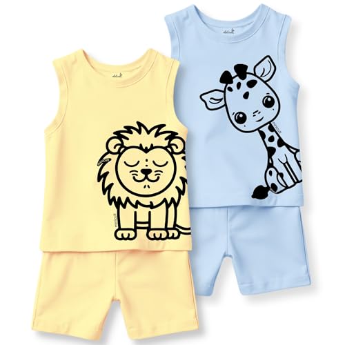 Image of minicult kids Kids Cotton Shorts and Matching Tshirt Coord clothing set with Cute Prints Clothing Set (200gsm Cotton Fabric)(pack of 2)