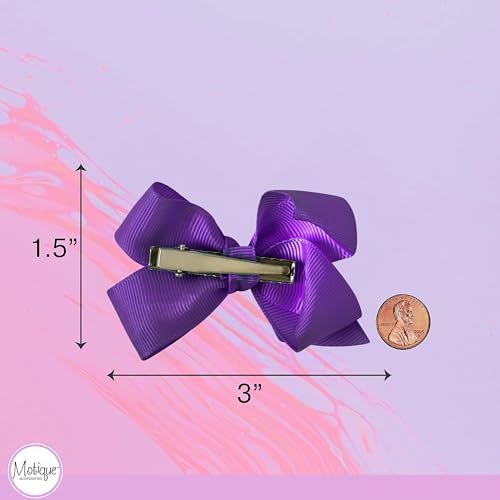 Image of Small Solid Bow for Girls - Set of 12 (Purple)