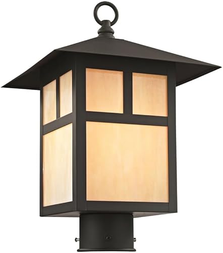 Miniatura 3 de Livex Lighting 2134-07 Montclair Mission 1 Light Outdoor Bronze Finish - Cabezal de poste de latón macizo con vidrio Tiffany iridiscente