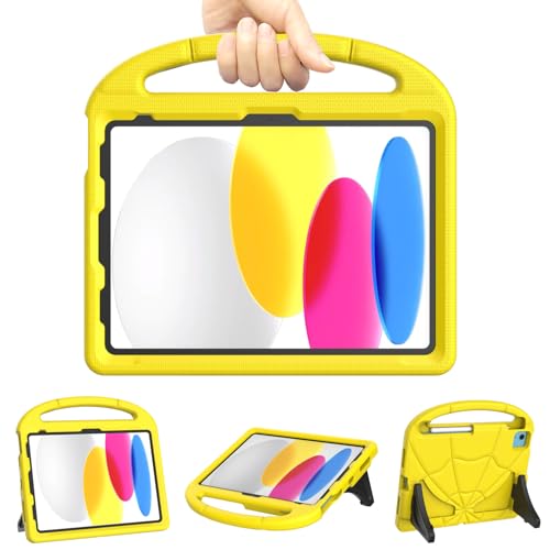 Lainergie Kids Case for iPad 11th/10th Generation 2025/2022, iPad 10.9 Case 10th Generation Lightweight Shockproof Kids Friendly Cover with Handle Kickstand for 10.9” iPad 10th Gen 2022, Yellow