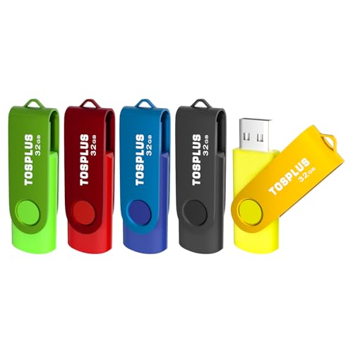 Image of 5 Pack 32GB USB Flash Drive USB 2.0 Thumb Drives Memory Stick Data Storage Jump Drive Swivel Design (Black /Green /Blue /Red /Gold)