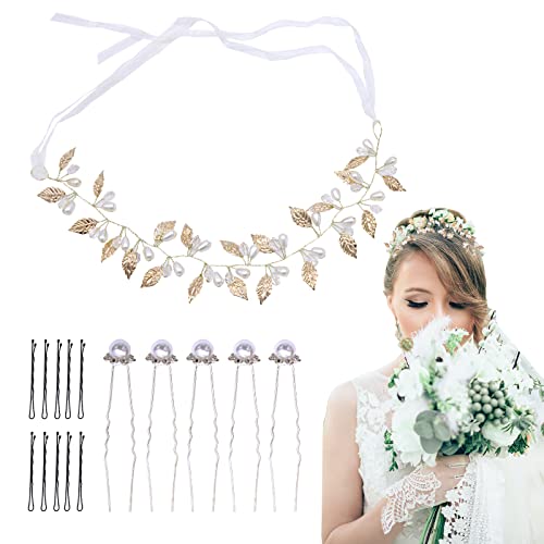 Braut Hochzeit Haarschmuck Braut Stirnband Haarschmuck mit Strasssteinen Hochzeit Stirnband mit 5 Perlen Haarnadeln Für Hochzeit Party Braut Mädchen Brautjungfer Cover