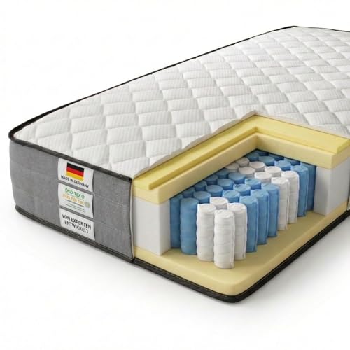 KNERST Royaldream Taschenfederkernmatratze 90 x 200 cm - Matratze mit 7-Zonen Federkernmatratze - Zwei Härtegrade H3 & H4 - Höhe: 25cm - druckentlastende Komfortschaum - Polsterung - Mattress