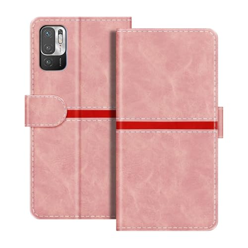 ESACMOT ���U�[�E�H���b�g�P�[�X Xiaomi Redmi Note 10T 5G �Ƃ̌݊������� ���X�g���C�v�f�U�C�� �J�[�h���[�t�� �}�O�l�b�g���蒠�^�J�o�[ (�s���N)