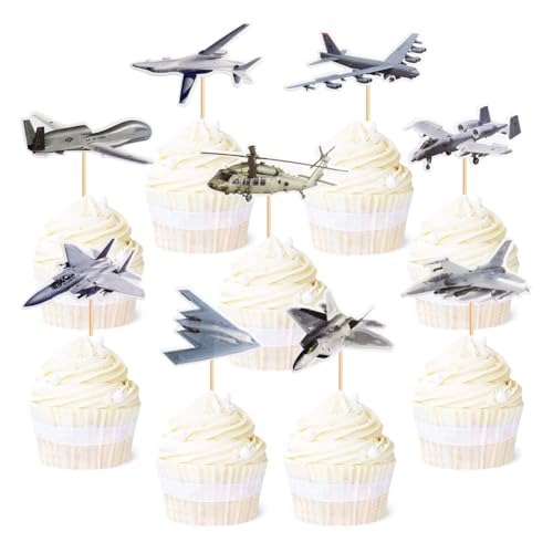 Air Force Theme Cupcake Topper, Airplane Cupcake Picks, Military Airplane Aircraft Fighter Jet Plane Party Cake Decoration(18pcs)