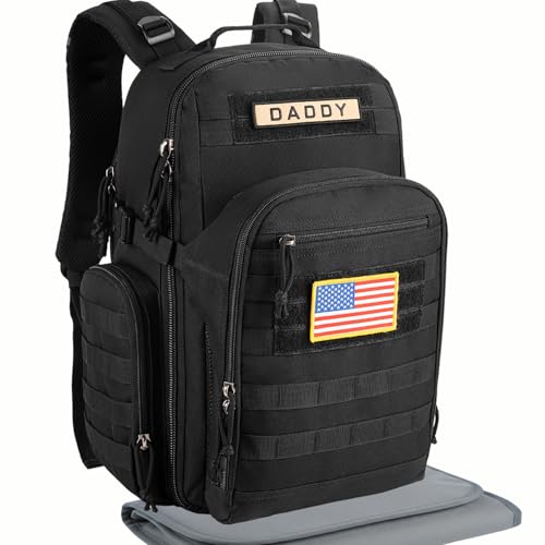 Image of SHARKMOUTH Mens Military Diaper Bag - Military Baby Backpack with Insulated Bottle Pouches for Outdoor-Loving Dads - Changing Pad & MOLLE System for Camping, Hiking Travel