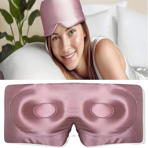 Image of 3D Mulberry Silk Sleep Mask for Women & Men with Cups, Blackout - Silk Eye Masks for Sleep Anywhere, Travel, Night, Face, Side - Eye Cover, Sleeping Mask, Eyemask, Sleepmask,Large Size Pink