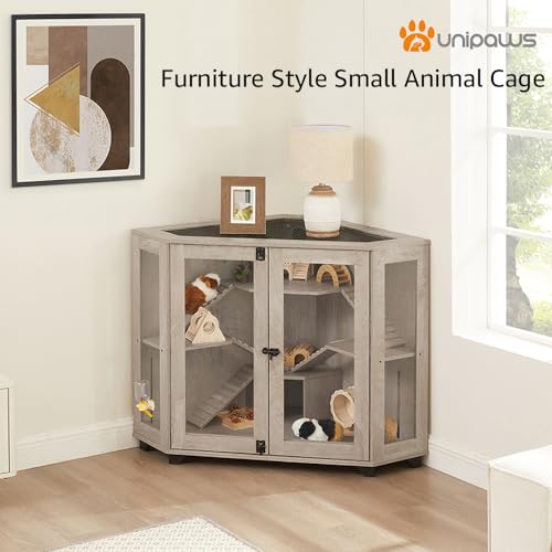 unipaws Chinchillas Cage with Ramp, Rat Cage with House, Hedgehog Cage, Critter Nation Cage for Hamster, Squirrel, Clear Acrylic, Corner Small Animal Cage