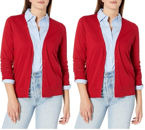Image of Amazon Essentials Women's Lightweight V-Neck Cardigan Sweater (Available in Plus Size), Red, 2X (Pack of 2)