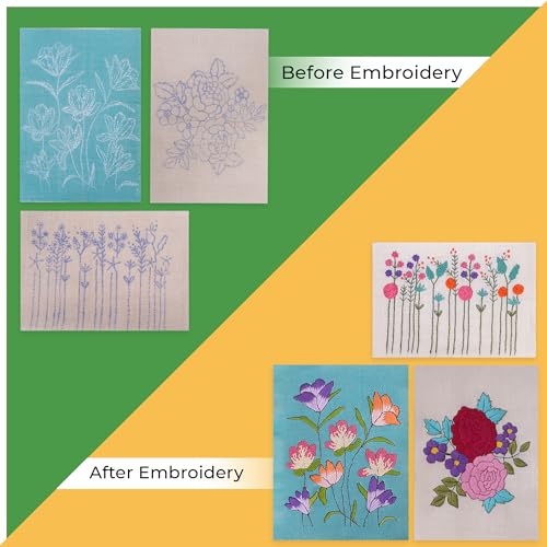 Image of picknMAKE Pack of 3 DIY Hand Embroidery Kit Set for Beginners | Hoop-Free Needle Stitch Kit on Stiff Jute Fabric with Floral Designs | Includes Threads, Cutter, Needles & Instruction