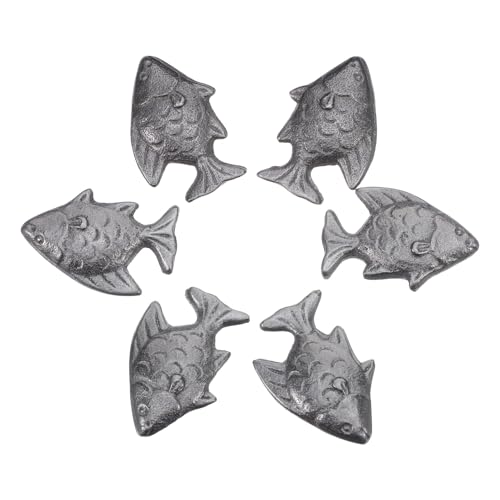 FENICAL 6pcs Cast Iron Fish Cooking Tool Natural Iron