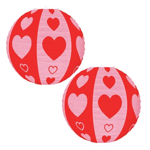 Kichvoe Linternas de Papel Forma de Corazón 2 Piezas 25 Cm Decoración Colgante Roja y Rosa para Fiestas Románticas San Valentín Bodas Aniversarios