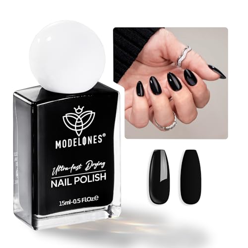 Modelones Nagellack schwarz, 15ml Glänzend Schnelltrocknender Langanhaltender, Nagellack für DIY Nail Art Maniküre Salon, ein Geschenk für sie